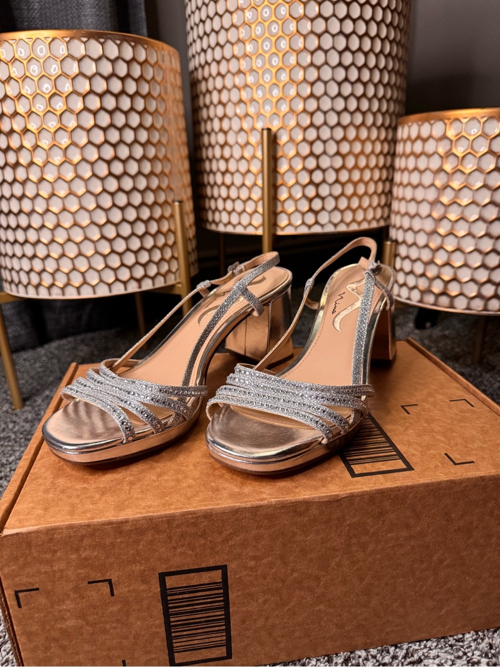 Nina Blanche Sandals in Silver with a Block Heel